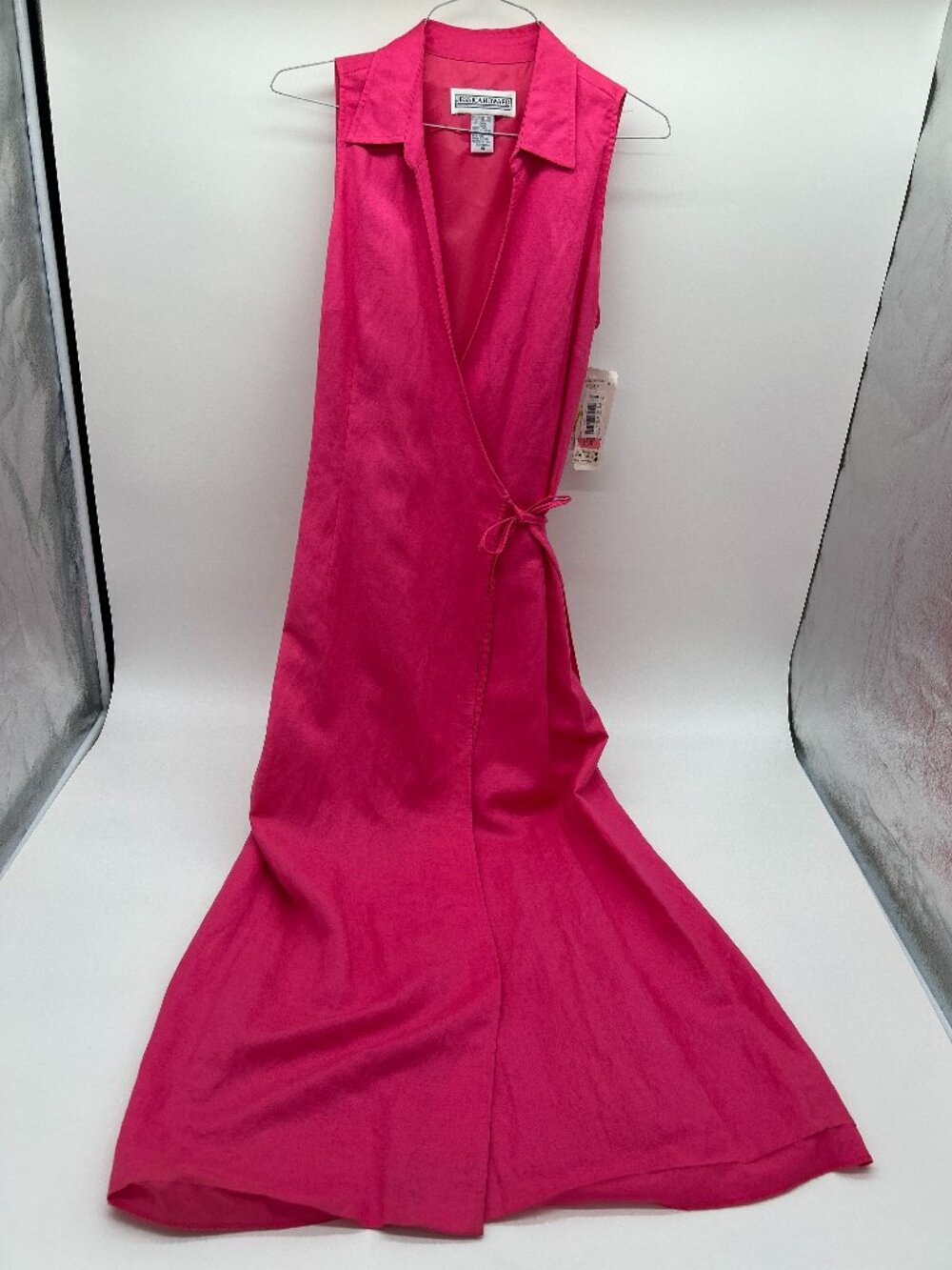 Jessica Howard Women Pink Linen Blend Collared Wrap Dress Size 14